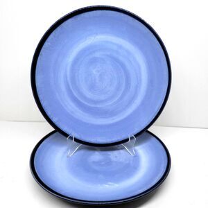 Sango "NOVA BLUE"  Set Of 2 Blue 10 3/4" Dinner Plates Has Some Utensil Marks